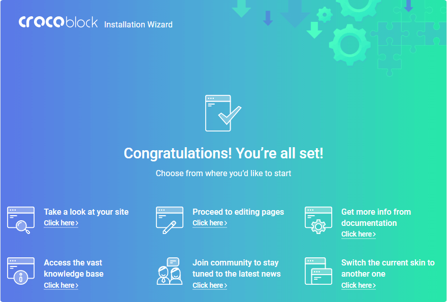 Crocoblock Wizard Congratulations page