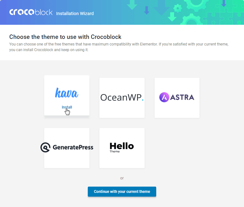 choose the theme to use with Crocoblock