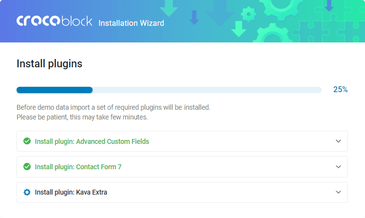 Crocoblock Wizard installation progress