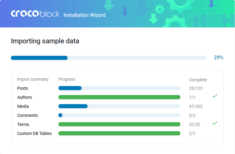 Crocoblock Wizard sample data importing