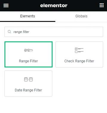 range filter widget in elementor