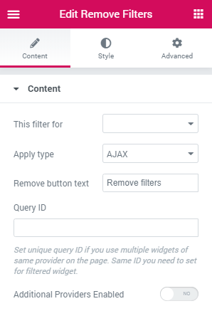 remove filters content tab