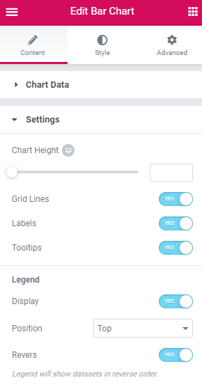 bar Chart settings block