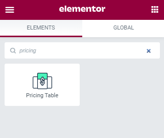 pricing table widget