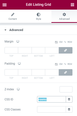 Listing grid advanced tab