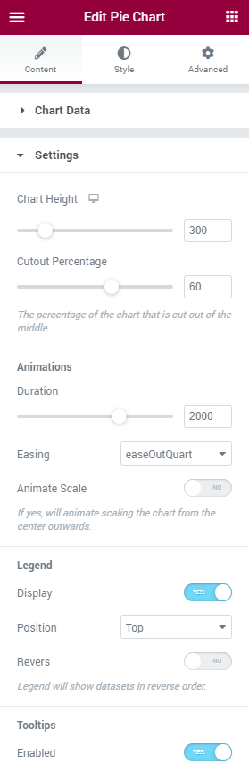 Doughnut Chart Settings