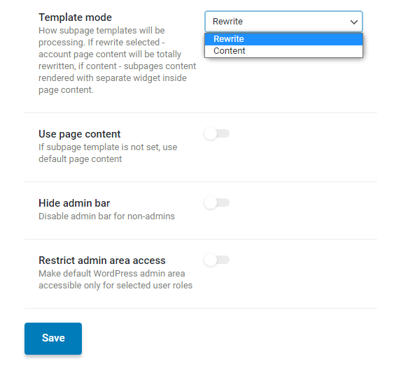 profile builder template mode