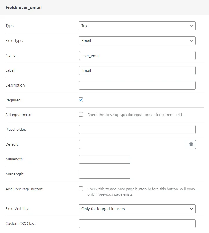 text form field for the user email