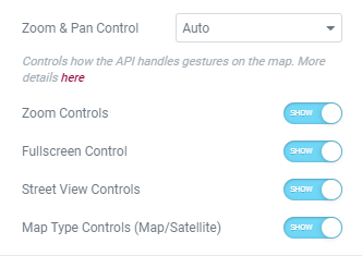 map listing General settings in Elementor