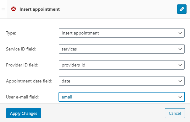 insert appointment post-submit action settings