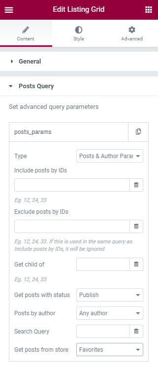 Favorites listing grid posts query