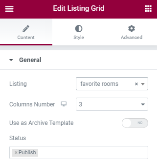 Listing grid settings