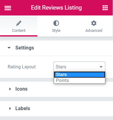 Reviews Listing settings