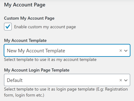 My Account template assigning