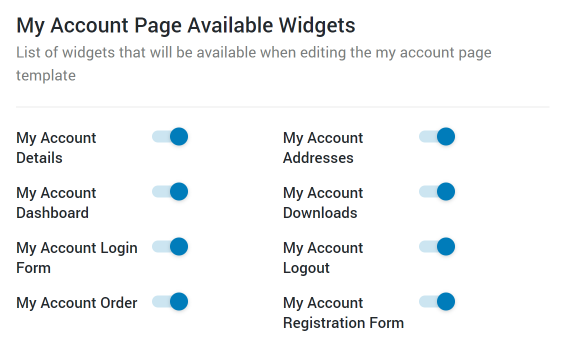 My Account widgets enabling