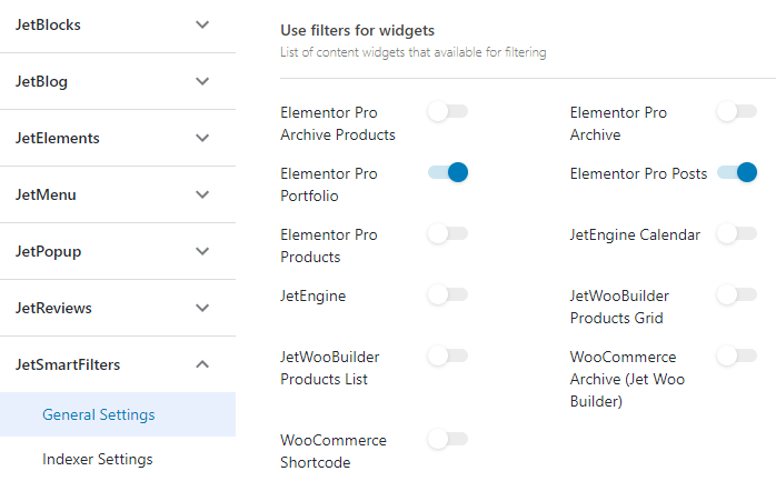 JetSmartFilters settings in the WordPress Dashboard
