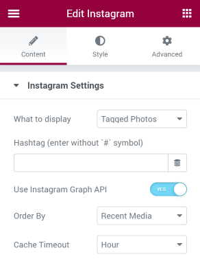 Instagram widget settings