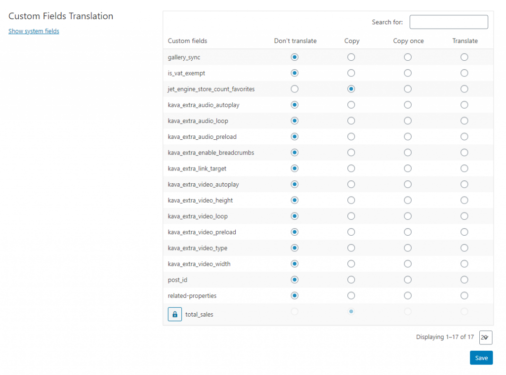 custom fields translation section in wpml settings