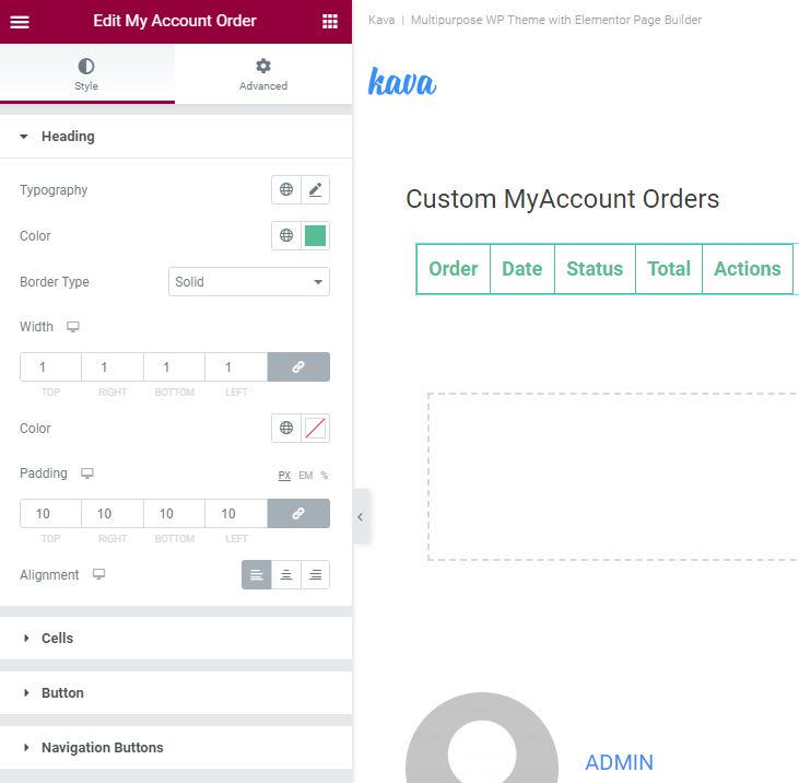 customizing my account orders widget