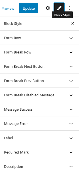 block style settings