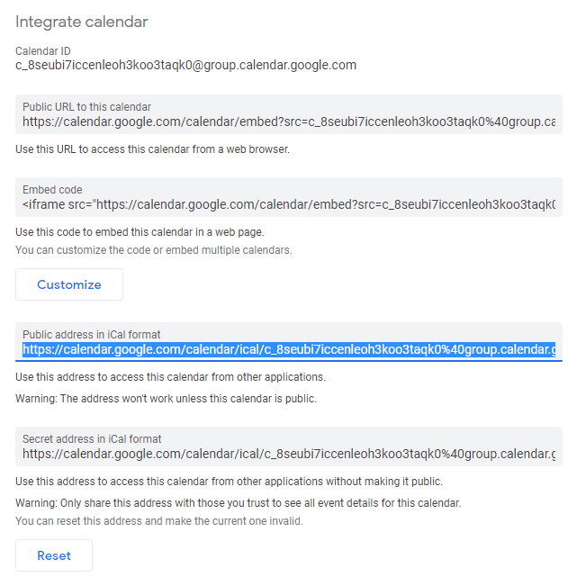 google calendar integration codes