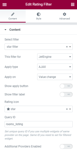 rating filter widget
