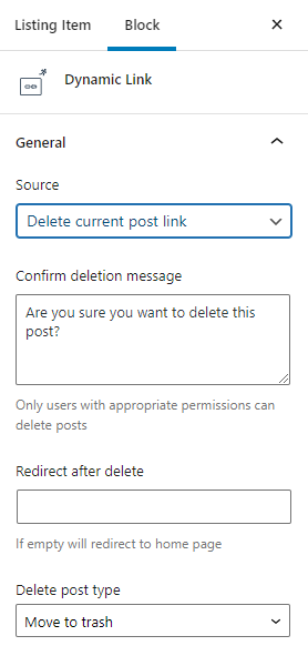 delete current post dynamic link