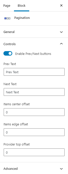 pagination controls settings