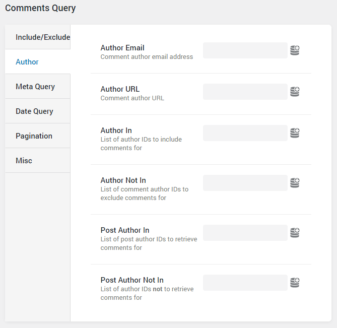 Comments Query author settings