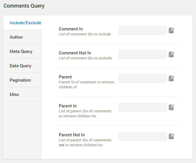 Comments Query include/exclude settings