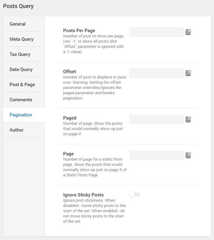 Post Query pagination settings