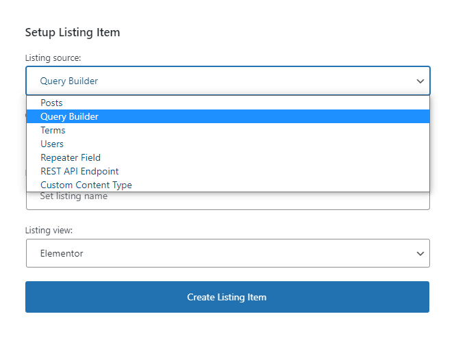 creating a listing for query