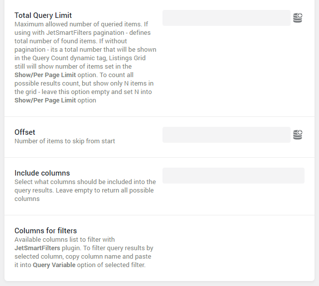 SQL Query settings