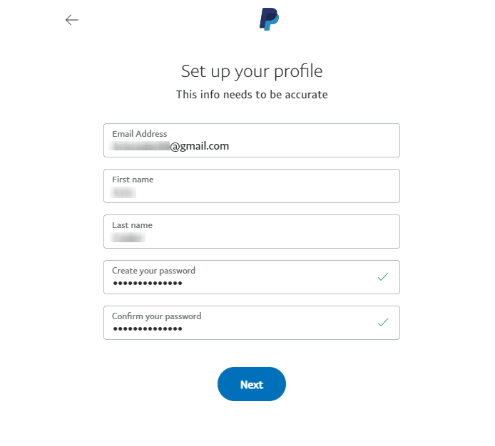 paypal account creation form
