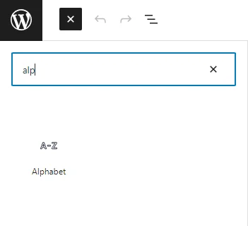 alphabet filter block in wordpress block editor