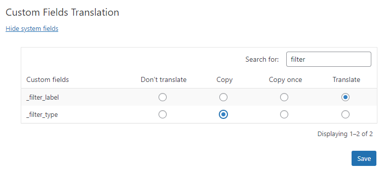 custom fields translation in WPML settings