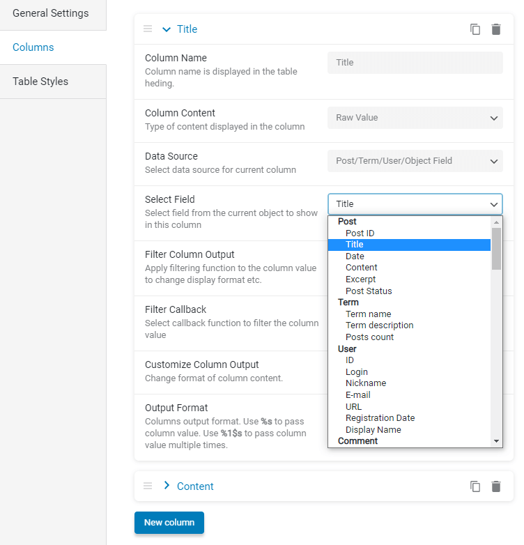 post / term / user / object field data source