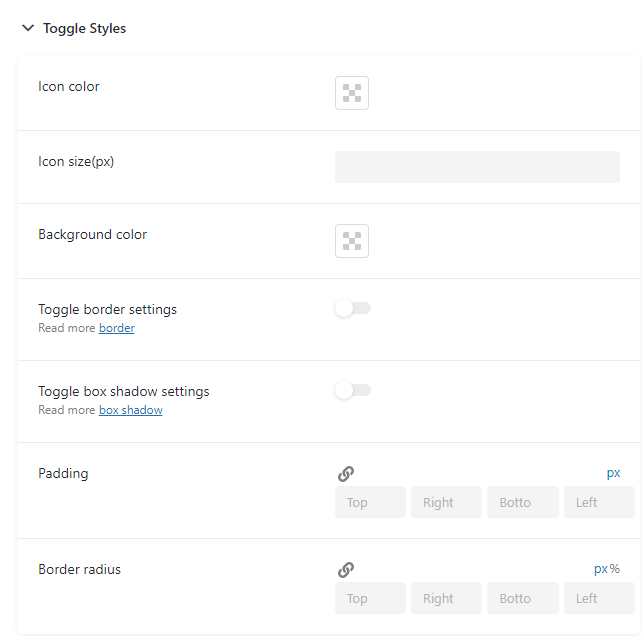 toggle styles settings