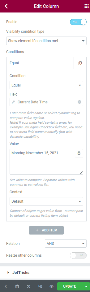 today’s date in the value field