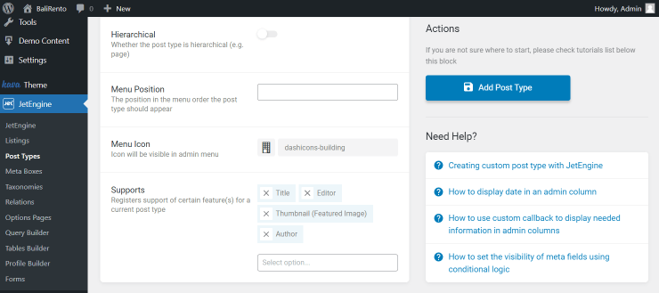 the third part of the post type advanced settings screen