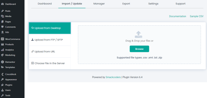 ultimate csv importer pro import / update tab