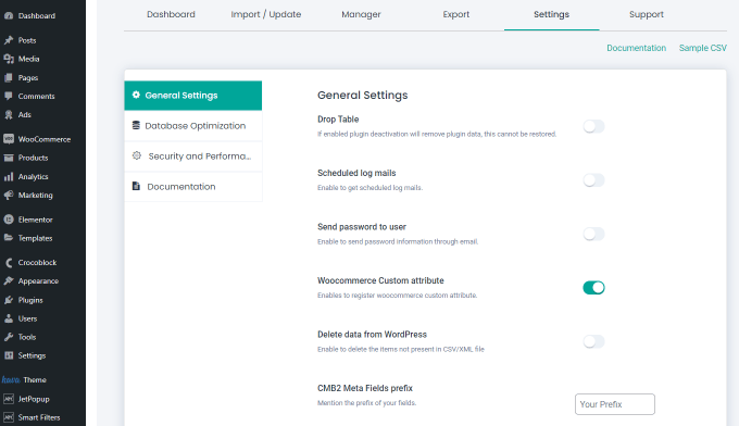 ultimate CSV importer pro settings tab