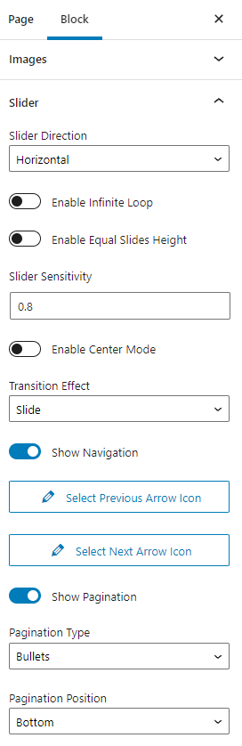 slider tab settings