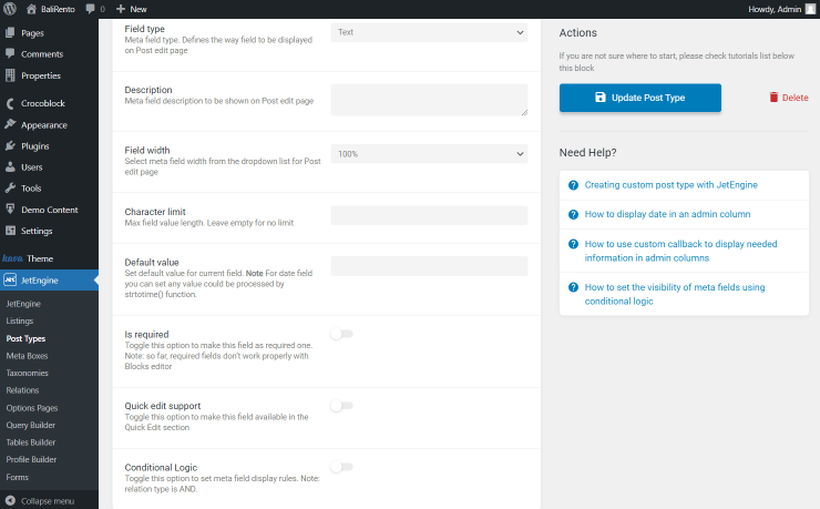 text field settings