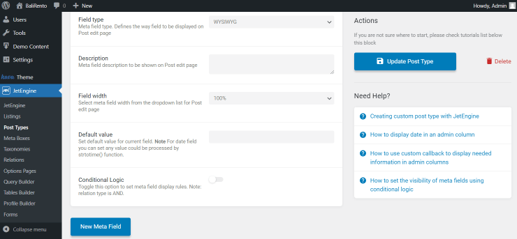 wysiwyg field settings
