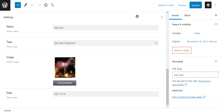 date field in the custom post
