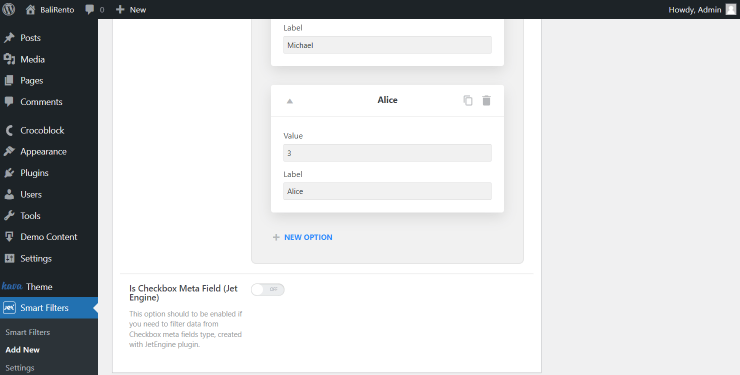 filter by author is checkbox meta field toggle