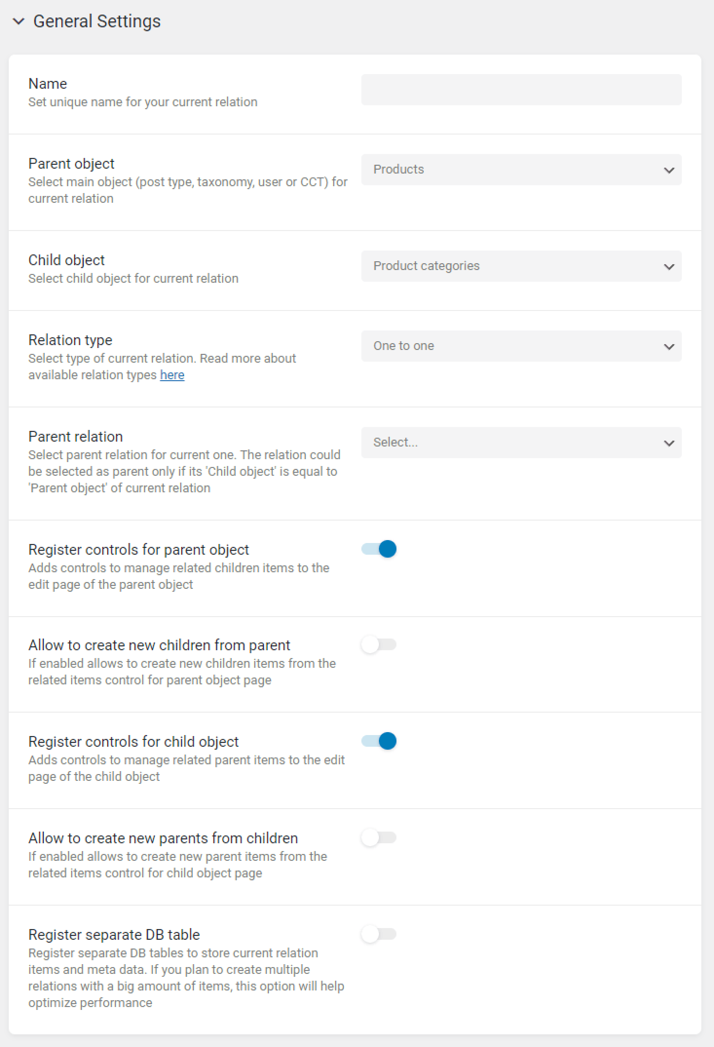 general relation settings