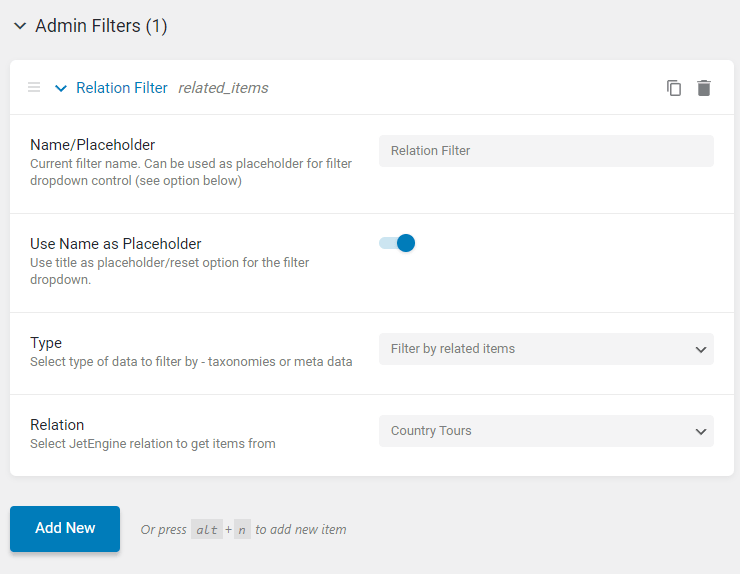 set up the admin filter for relation