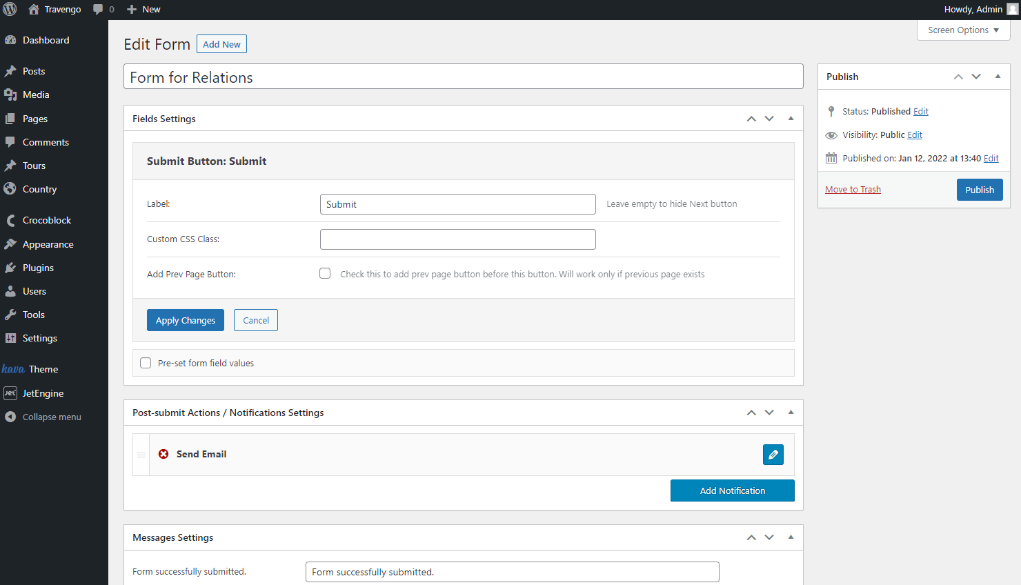 submit button settings